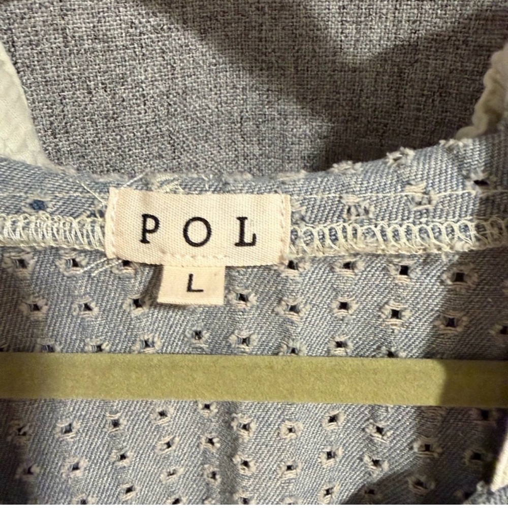 POL Eyelet Knit Top in Light Blue Jean and Cream - Picture 3 of 4